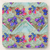 Paarse en blauwe vloerpleinen Zigzags Bier Onderzetter (Voorkant)