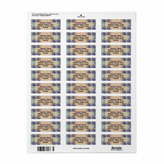 Paarse en blauwe vloerpleinen Zigzags Etiket (Full Sheet)