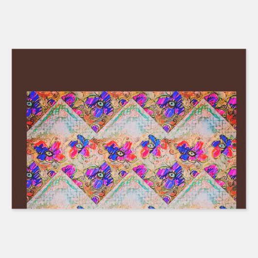 Paarse en blauwe vloerpleinen Zigzags Inpakpapier Vel (Voorkant 3)