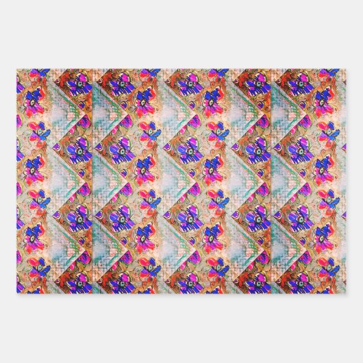 Paarse en blauwe vloerpleinen Zigzags Inpakpapier Vel (Voorkant 2)