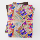 Paarse en blauwe vloerpleinen Zigzags Inpakpapier Vel (In situ)