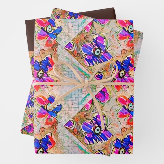 Paarse en blauwe vloerpleinen Zigzags Inpakpapier Vel (In situ)