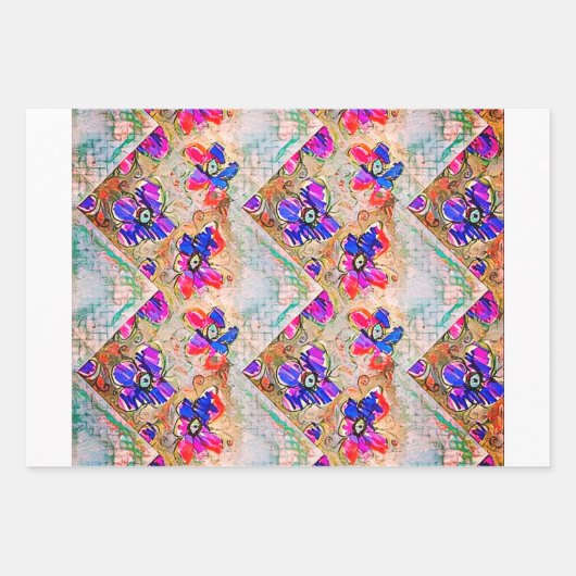 Paarse en blauwe vloerpleinen Zigzags Inpakpapier Vel (Voorkant)