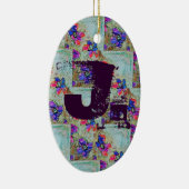 Paarse en blauwe vloerpleinen Zigzags Keramisch Ornament (Rechts)