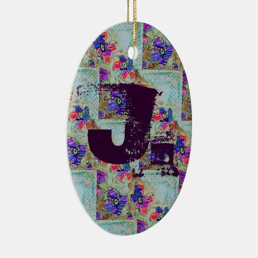 Paarse en blauwe vloerpleinen Zigzags Keramisch Ornament (Rechts)