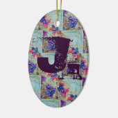 Paarse en blauwe vloerpleinen Zigzags Keramisch Ornament (Links)