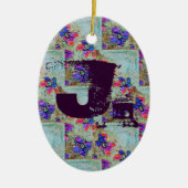 Paarse en blauwe vloerpleinen Zigzags Keramisch Ornament (Voorkant)