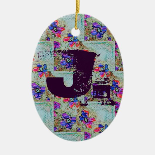 Paarse en blauwe vloerpleinen Zigzags Keramisch Ornament (Voorkant)