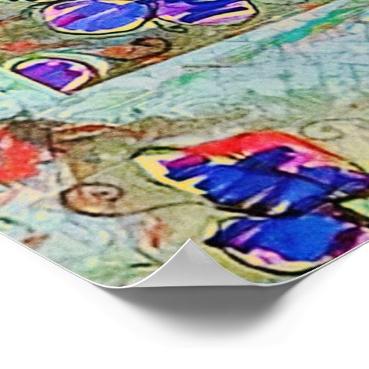 Paarse en blauwe vloerpleinen Zigzags Poster (Hoek)