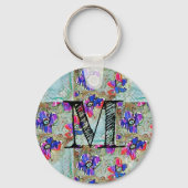 Paarse en blauwe vloerpleinen Zigzags Sleutelhanger (Voorkant)