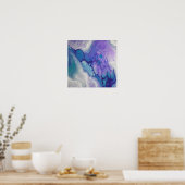 Paarse en blauwe vocht Abstracte moderne marmerkun Poster (Keuken)