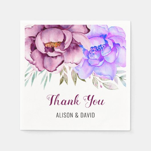 Paarse en blauwe waterverf bloemen bloemen trouwer servet (Voorkant)