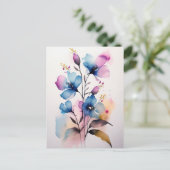 Paarse en Blauwe Waterverf Bloemen Briefkaart (Staand voorkant)