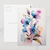 Paarse en Blauwe Waterverf Bloemen Briefkaart (Voorkant / Achterkant)