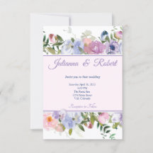 Paarse en blauwe waterverf bloemen bruiloft
