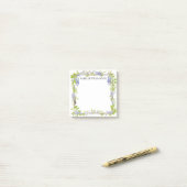 Paarse en Blauwe Waterverf Bloemen, Gepersonalisee Post-it® Notes (Op bureau)