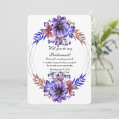 Paarse en blauwe Waterverf bloemenbruidsmeisje Kaart (Staand voorkant)