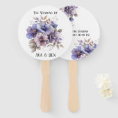 Paarse en blauwe Waterverf bloemenbruiloft Handwaaier (Voorkant en achterkant)