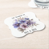 Paarse en blauwe Waterverf bloemenbruiloft Kartonnen Onderzetters (Gekanteld)