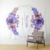 Paarse en blauwe Waterverf bloemenfoto achtergrond Wandkleed (In Situ (horizontaal))