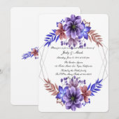Paarse en blauwe Waterverf bloemenrepetitie diner Kaart (Voorkant / Achterkant)