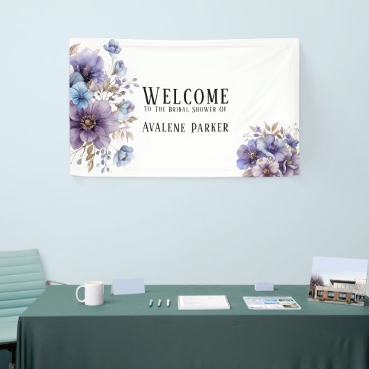 Paarse en blauwe waterverf bloemige bruidsdouche spandoek (Beurs)