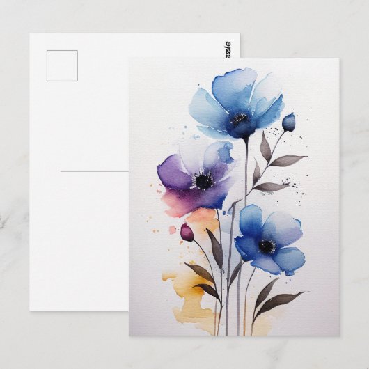 Paarse en Blauwe Waterverf Briefkaart (Voorkant / Achterkant)