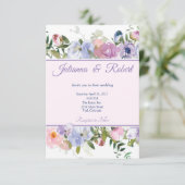 Paarse en blauwe waterverf bruiloft kaart (Staand voorkant)