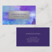 Paarse en blauwe Waterverf - Faux Silver Visitekaartje (Voorkant / Achterkant)