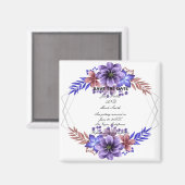 Paarse en blauwe Waterverf Floral sparen de datum Magneet (Voorkant / Achterkant)