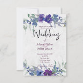 Paarse en blauwe waterverf florale bruiloft invita kaart (Voorkant)