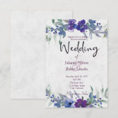 Paarse en blauwe waterverf florale bruiloft invita kaart (Voorkant / Achterkant)