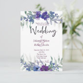 Paarse en blauwe waterverf florale bruiloft invita kaart (Staand voorkant)