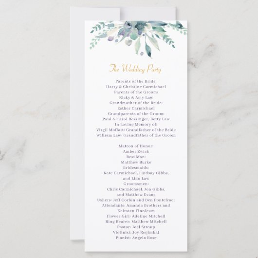 Paarse en blauwe Waterverf Flowers Wedding Program (Achterkant)