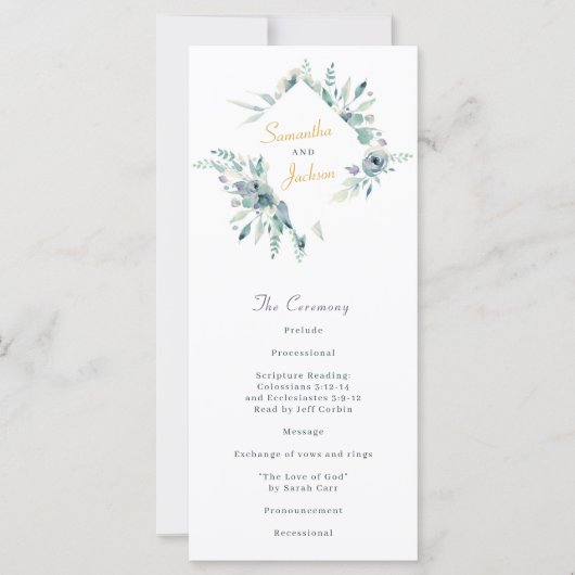 Paarse en blauwe Waterverf Flowers Wedding Program (Voorkant)
