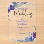 Paarse en blauwe waterverf huwelijksuitnodiging acryl uitnodigingen (Voorkant)