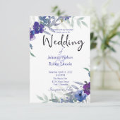 Paarse en blauwe waterverf huwelijksuitnodiging kaart (Staand voorkant)