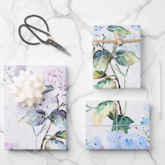 Paarse en Blauwe Waterverf Hydrangea Bloemen Inpakpapier Vel