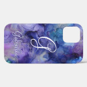 Paarse en blauwe Waterverf Naam Initiaal Case-Mate iPhone Case (Achterkant (horizontaal))