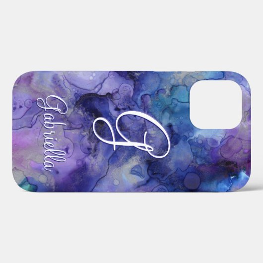 Paarse en blauwe Waterverf Naam Initiaal Case-Mate iPhone Case (Achterkant (horizontaal))