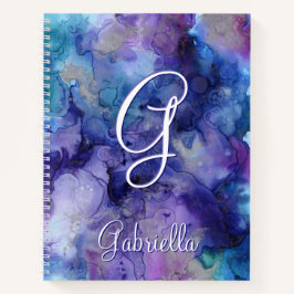 Paarse en blauwe Waterverf Naam Initiaal Notitieboek