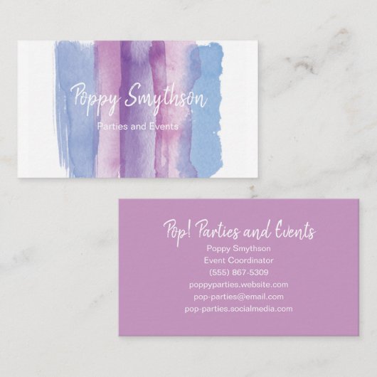 Paarse en blauwe Waterverf penseelstreken Visitekaartje (Voorkant / Achterkant)