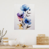 Paarse en Blauwe Waterverf Poster (Keuken)