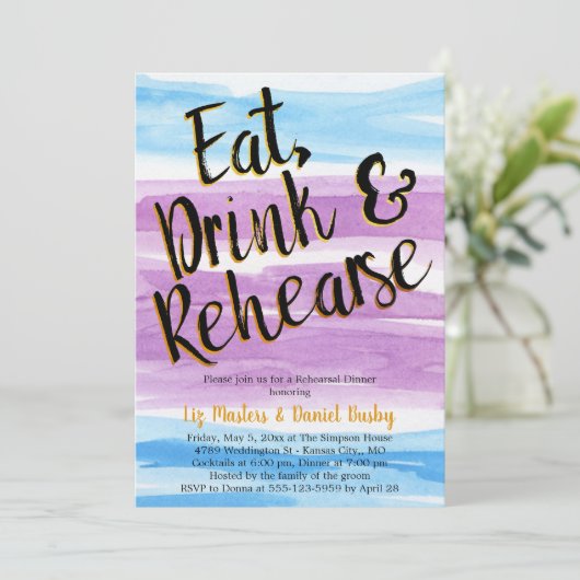 Paarse en blauwe Waterverf repetitie Kaart (Staand voorkant)