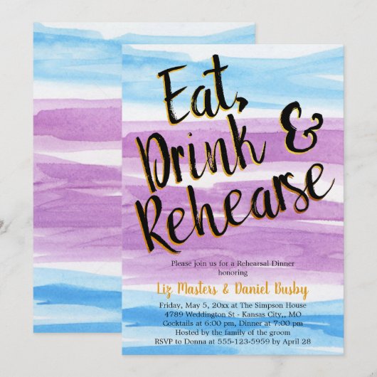 Paarse en blauwe Waterverf repetitie Kaart (Voorkant / Achterkant)