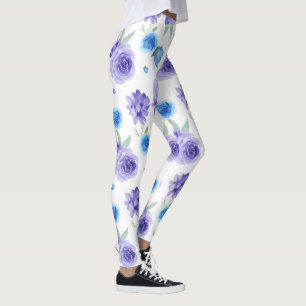 Paarse en blauwe waterverven bloemen patroon leggings
