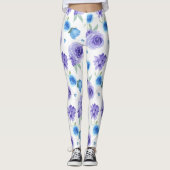 Paarse en blauwe waterverven bloemen patroon leggings (Voorkant)
