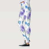 Paarse en blauwe waterverven bloemen patroon leggings (Links)