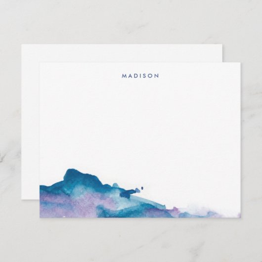 Paarse en Blauwe Waterverven Dankjewel Kaarten (Voorkant / Achterkant)