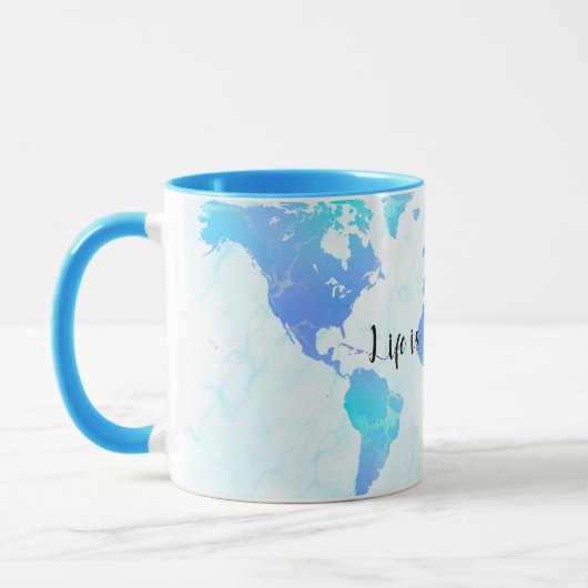 Paarse en blauwe Wereldkaart Leven is een avontuur Mok (Links)